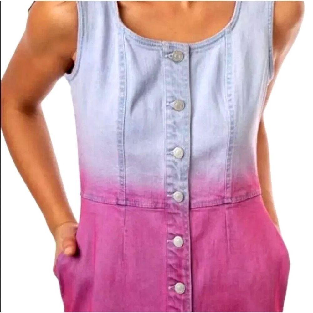 Jordache Vintage Ombre Pink Denim Button Front Tank Dress Size Large - Picture 2 of 10